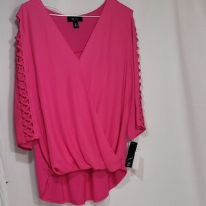 BCX Pink 3/4 Sleeve Wrap Blouse